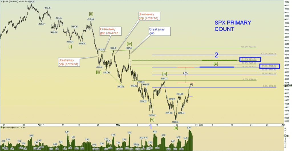 This Chart (courtesy of Daneric's Elliott Wave) gives a good rendition of the current Elliott Wave status of the S&P 500 Index with targets.